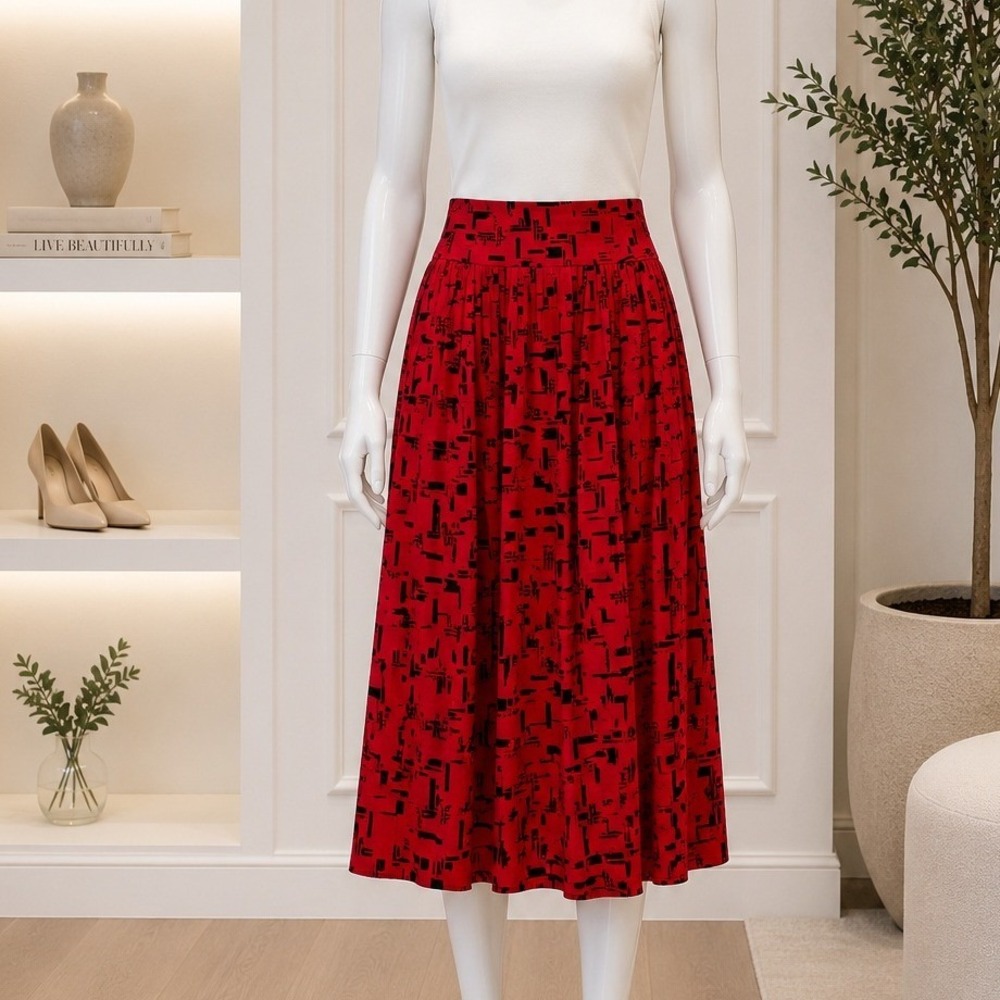 Jack Winter Womens Skirt Red Black Geometric Abstract Pleated Vintage 4